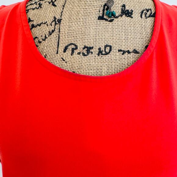 TJX Women Red Orange Nylon Spandex Sleeveless Fitted Skater Gold Zipper Dress M - Picture 3 of 7